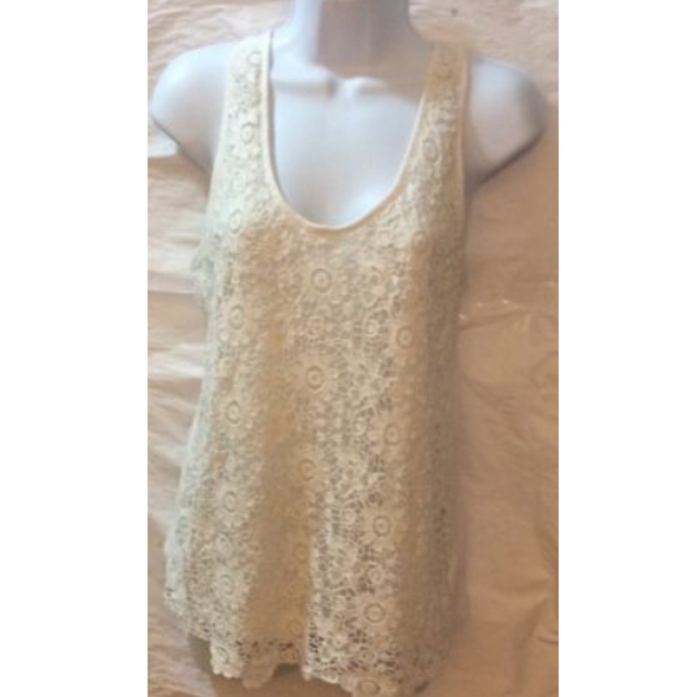 ELLE Women's White Tank Top Embroidered Floral